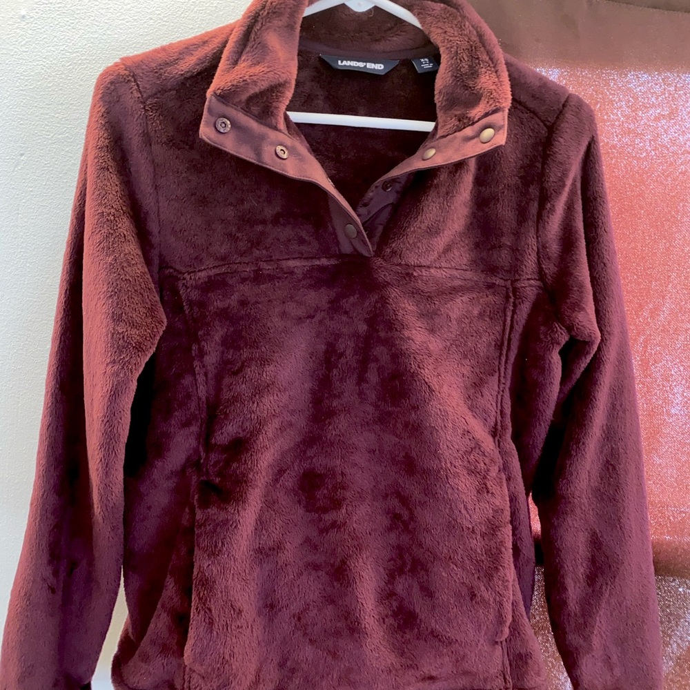 Lands’ End Burgundy Fleece Pullover Jacket